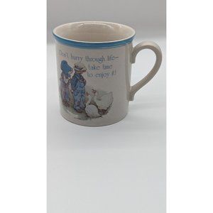 Vintage Holly Hobbie Blue Girl Mug 2 Kids and Geese Sweet Japan Stoneware